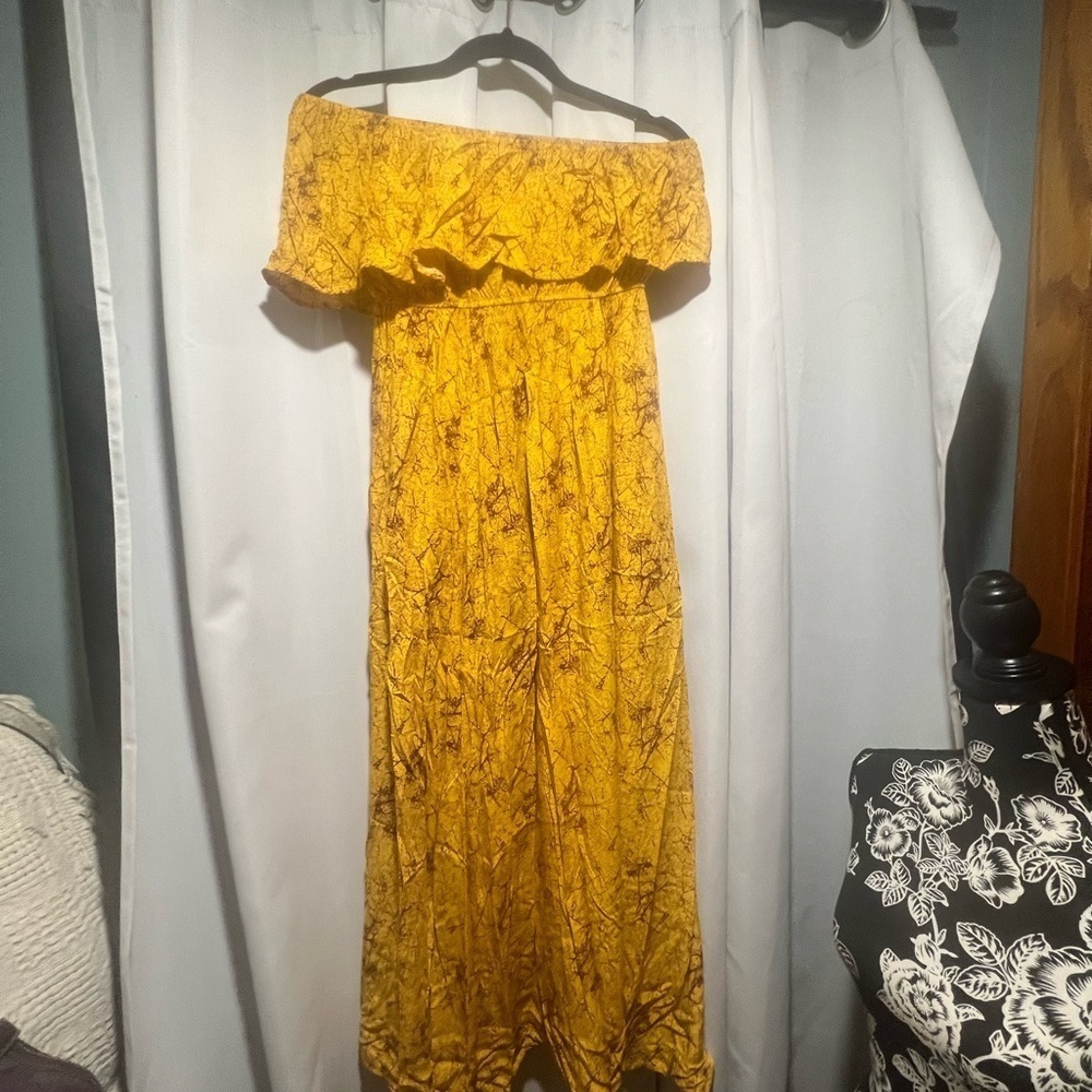Mustard Yellow Strapless Maxi Dress | Boho Summer Vacation Small - Picture 2 of 5